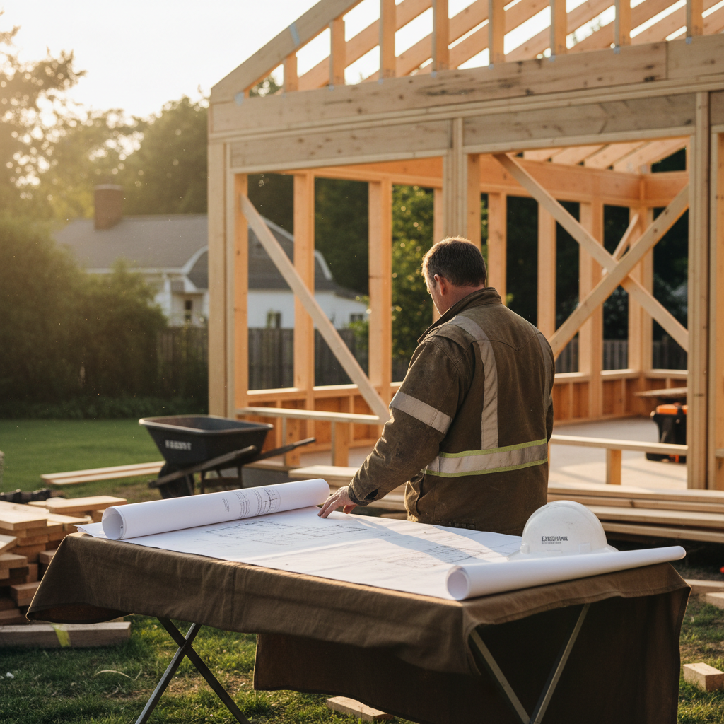 Construction professional reviewing building plans at a South Jersey project site