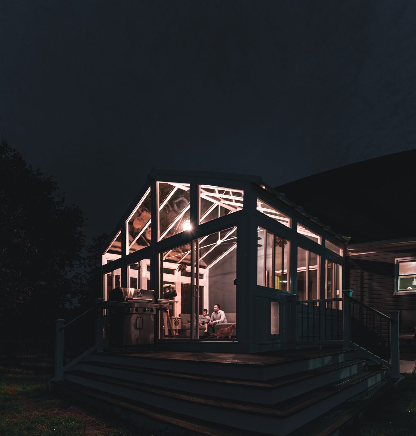 Four-season sunroom evening view in South Jersey NJ